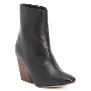 JOURNEE Black Leather Hydra Wedge Booties